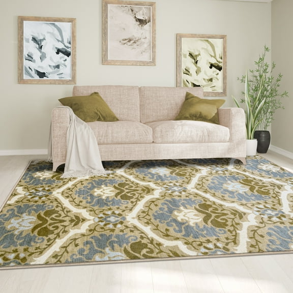 Chloe Non-Slip Floral Damask Indoor Washable Area Rug by Blue Nile Nills