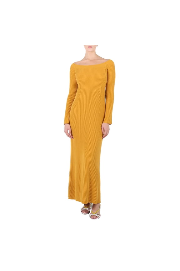 e Off-shoulder Ribbed Knit Maxi Dress, Size Medium