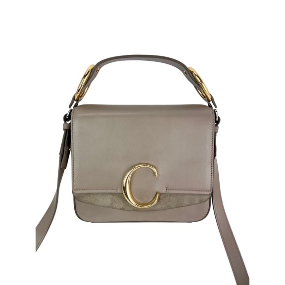 Pre-Owned Chloe Shiny Calfskin Suede Small C Motty Gray Shoulder Bag
