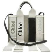 Chloe Sand Linen Woody Small Logo Tote