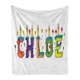 thumbnail image 1 of Chloe Soft Flannel Fleece Throw Blanket, Lettering with Cheerful Bitten Cake Candles Girly Birthday Party Design First Name, Cozy Plush for Indoor and Outdoor Use, 50" x 60", Multicolor, by Ambesonne, 1 of 6