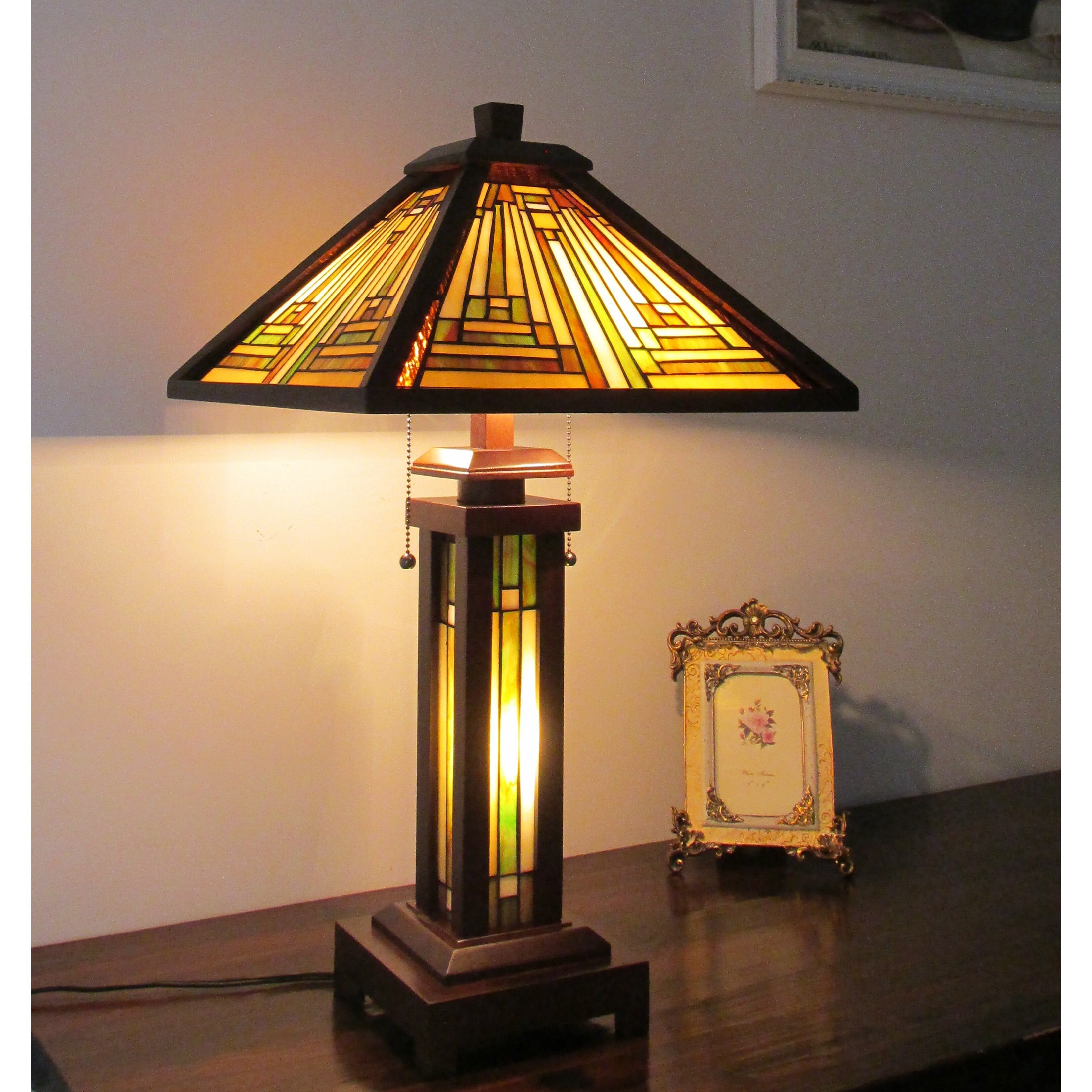 Chloe  Tiffany Style Mission Design Double Lit 2+1-light Bronze Table Lamp