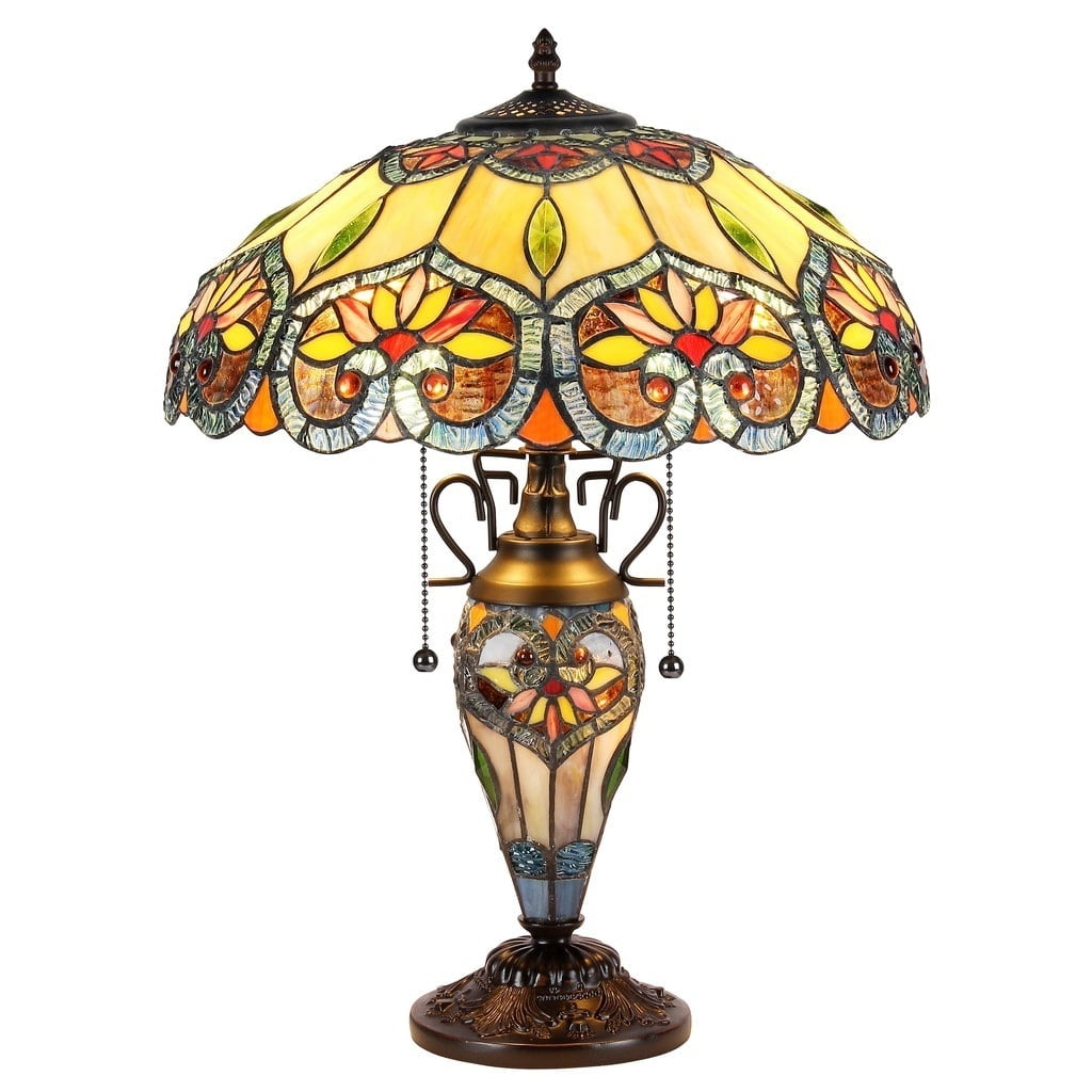 Franklin iron works tiffany style table lamp with nightlight on sale bronze stained glass for living room family bedroom bedside