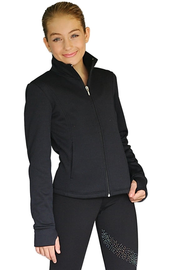 Figure Skating Jacket with Pockets & Thumb Holes - Princess Seam Fitted JT61 Black (Size AXL)