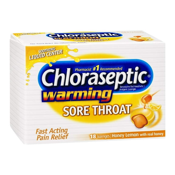 Chloraseptic Benzocaine Oral Pain Reliever Sore Throat, Honey Lemon, 18 Ct