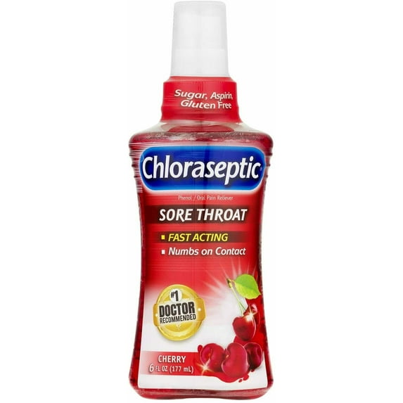 Chloraseptic Oral Pain Reliever, Sore Throat Spray, Cherry, 6 oz, 6-Pack