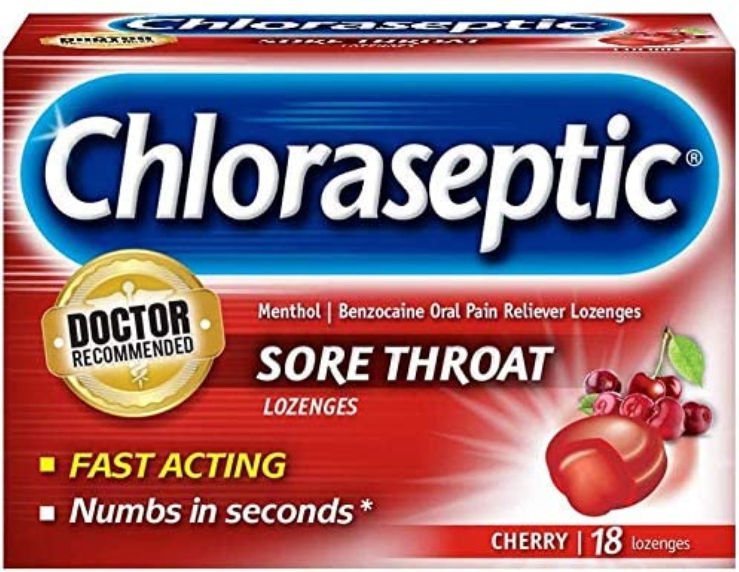 Chloraseptic Sore Throat Lozenges Cherry 18 Each (Pack of 6)