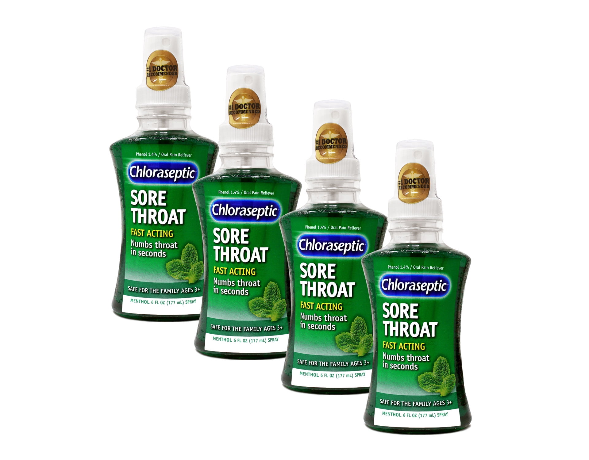 Chloraseptic Sore Throat Real Relief Spray, Sugar Free Menthol, 6oz, 4-Pack