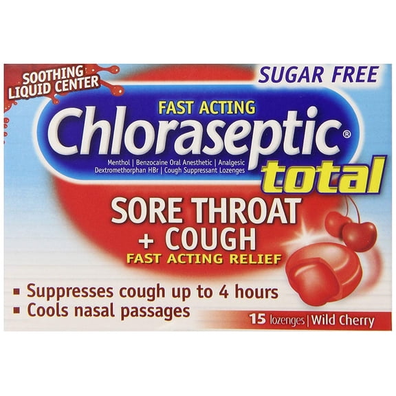 Chloraseptic Sore Throat Total Sugar-Free Cough Lozenges, Wild Cherry, 15 Count