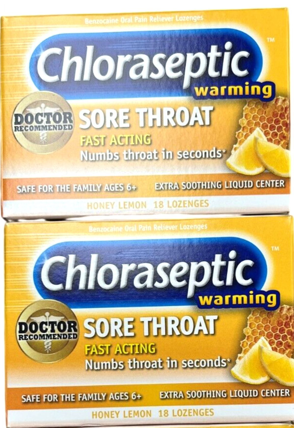 Chloraseptic Sore Throat Warming Lozenges Honey Lemon 18 Each (Pack of 2)