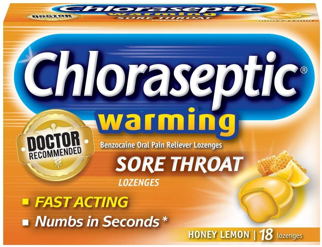 Chloraseptic Sore Throat Warming Lozenges Honey Lemon 18 Each (Pack of