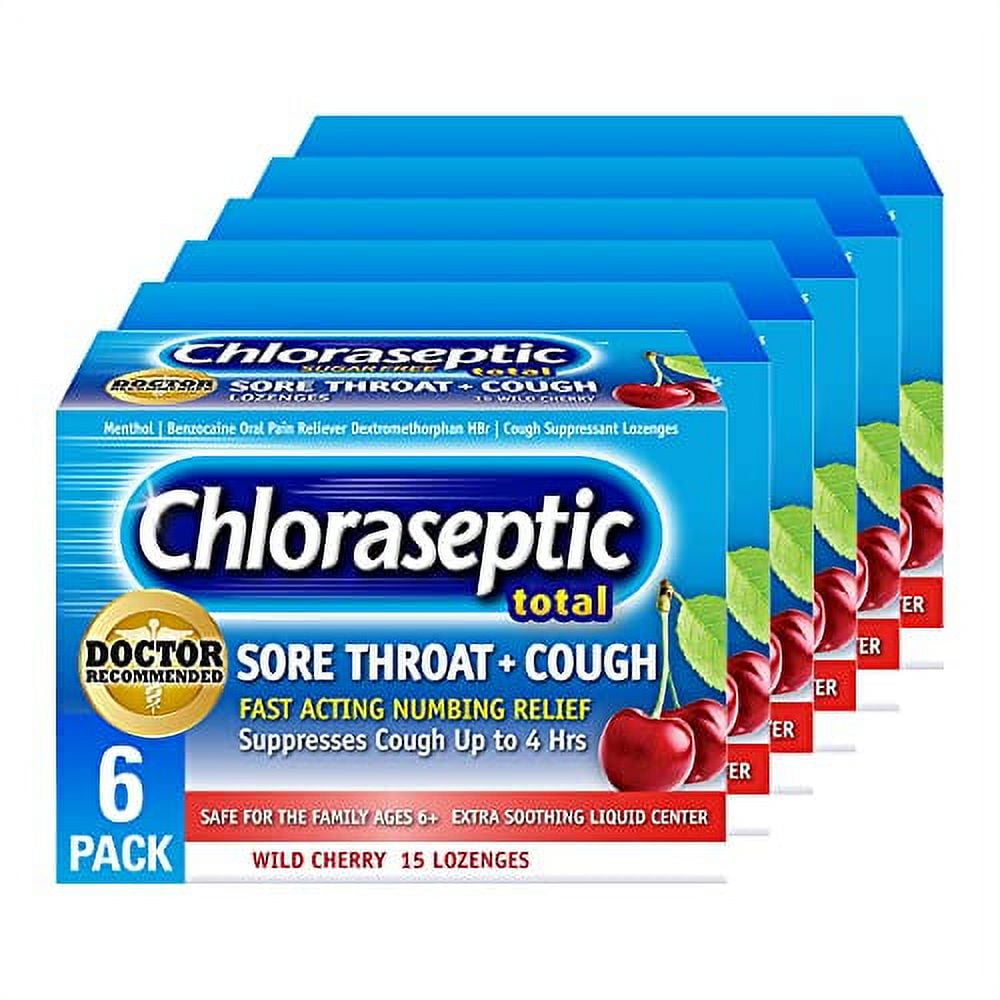 Chloraseptic Max Strength Drops, Total Sore Throat + Cough Lozenges, Cherry Flavor, 15 CT, 6