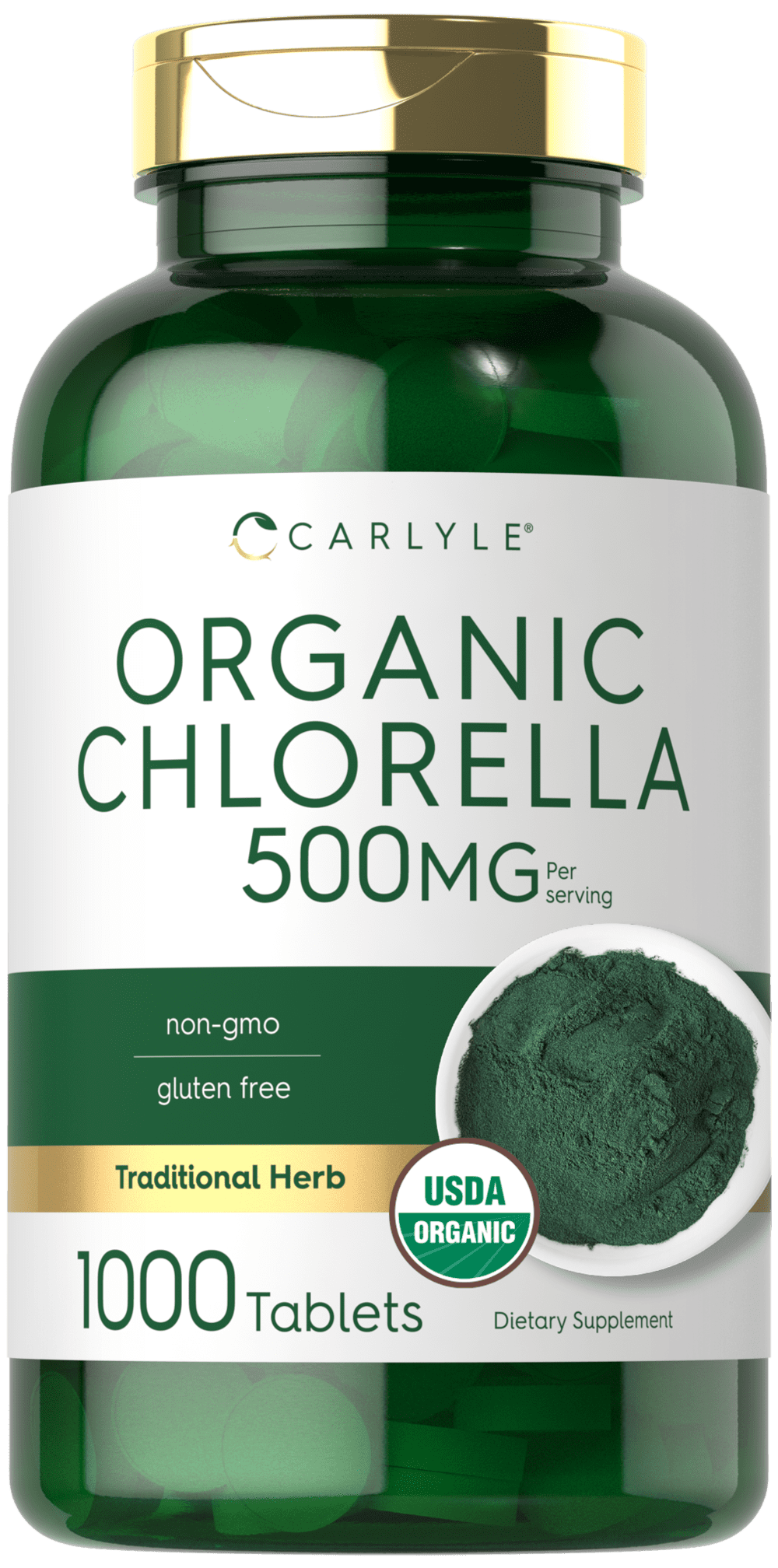 Chlorella Tablets 500mg Organic Supplement 1000 Count By Carlyle