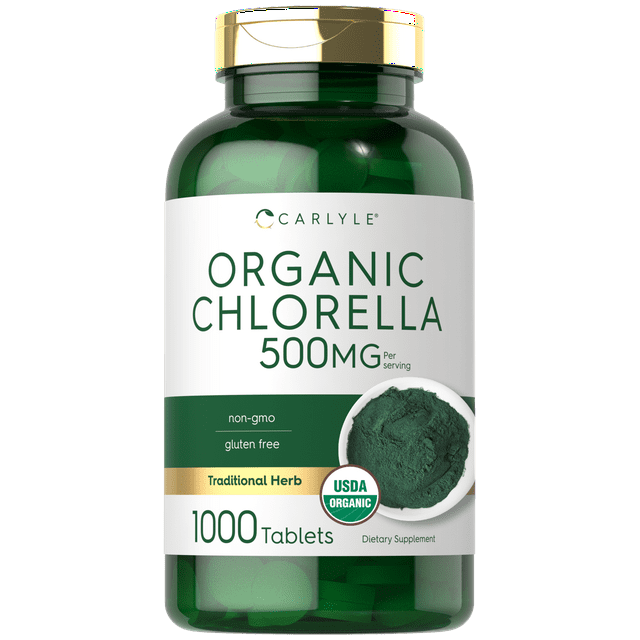 Chlorella Tablets 500mg Organic Supplement 1000 Count By Carlyle