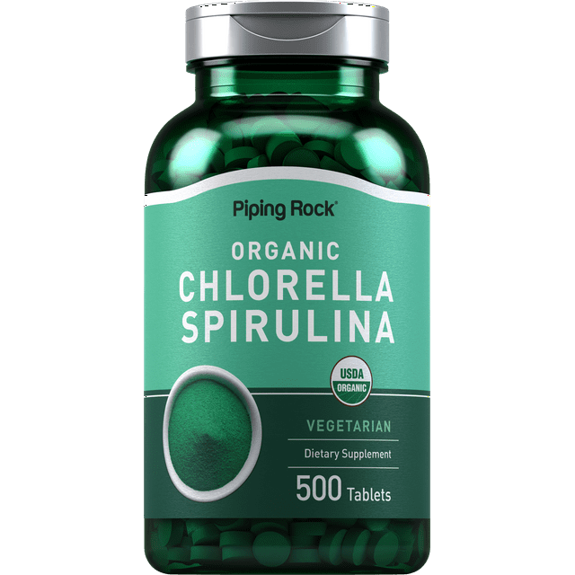 Chlorella and Spirulina Tablets 500 Count Organic Supplement Vegetarian, NonGMO, Gluten