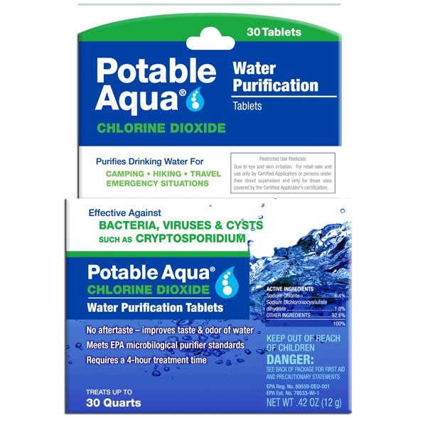 Chlorine Dioxide Water Purification Tablets By Potable Aqua 30 Ea