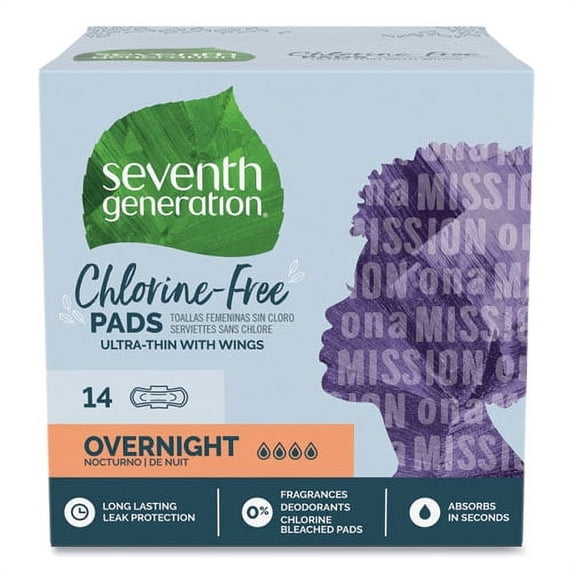 Chlorine-Free Ultra Thin Pads With Wings, Overnight, 14/pack, 6 Packs/carton | Bundle of 10 Cartons