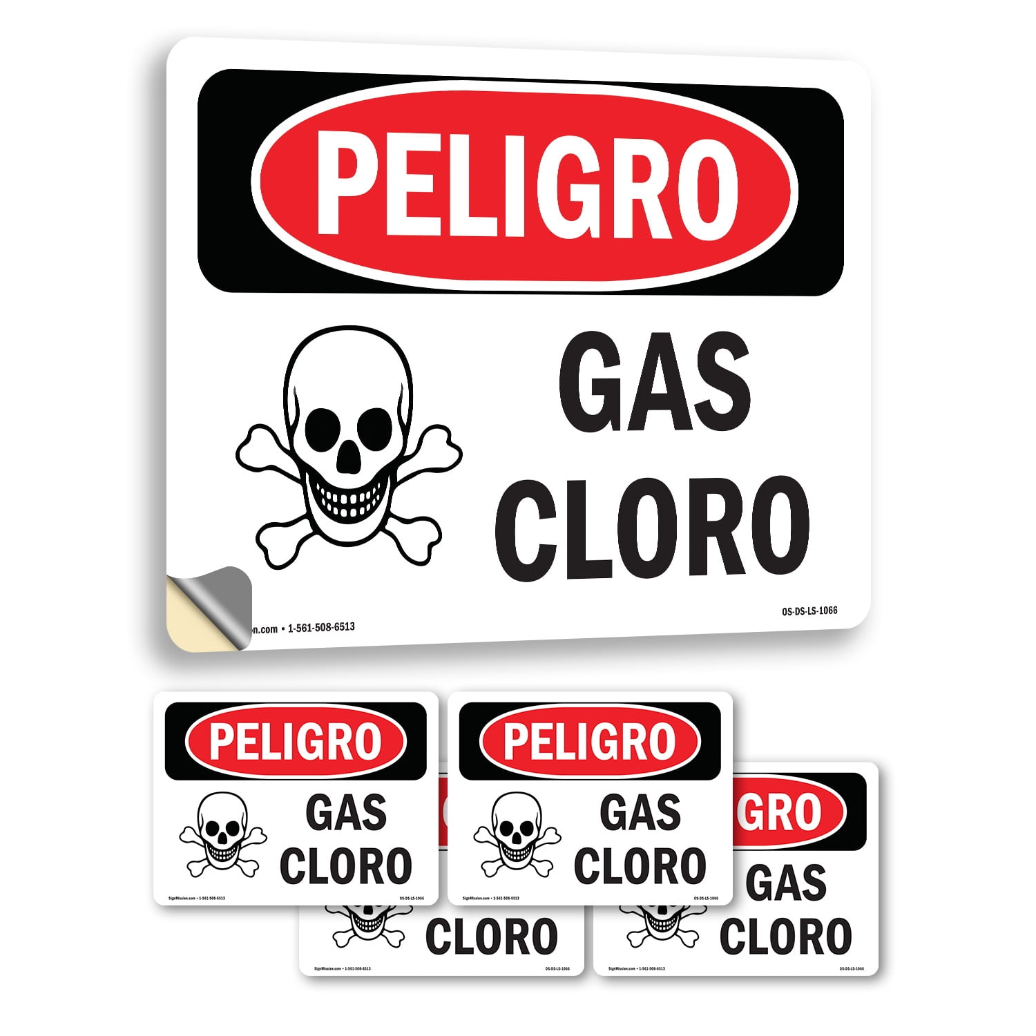 Chlorine Gas Spanish OSHA Danger Vinyl Decal Label 5 Inch x 3.5 Inch ...