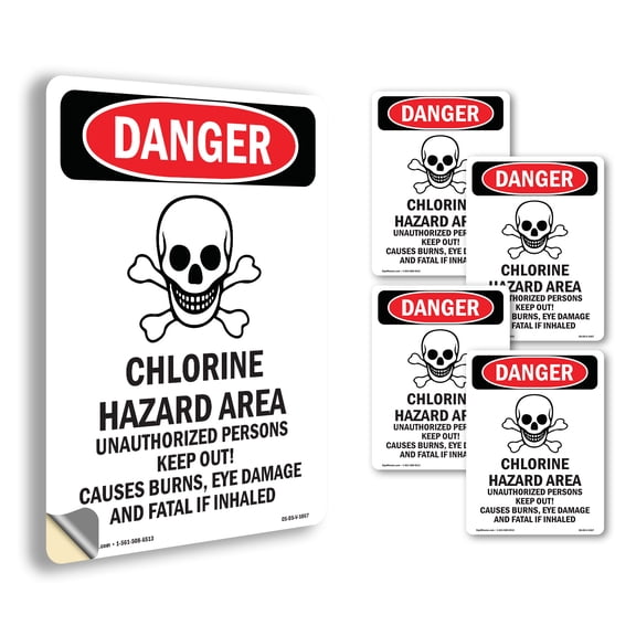 Chlorine Hazard Area OSHA Danger Vinyl Decal Label 5 Inch x 3.5 Inch - 5 Pack