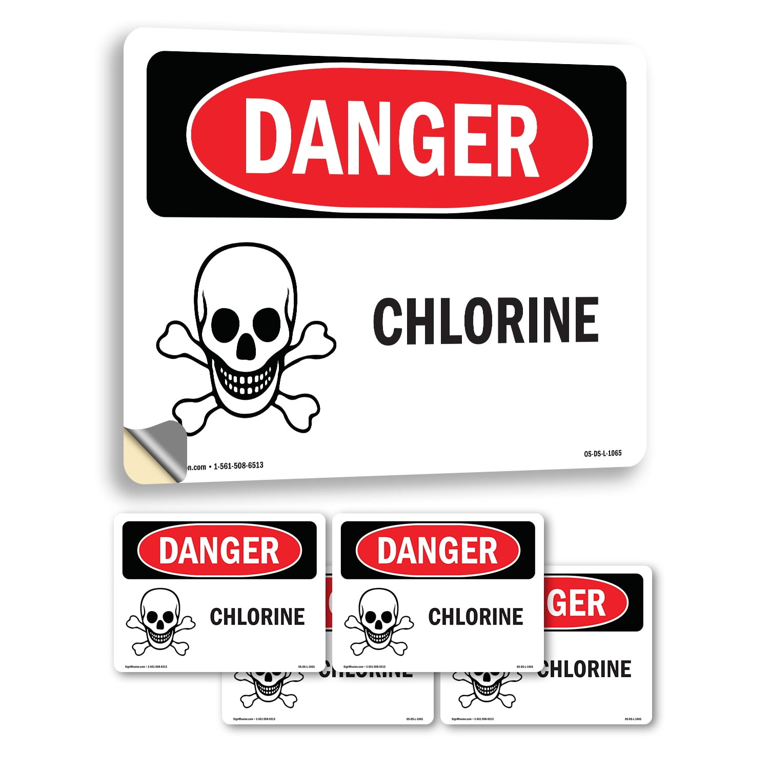 Chlorine OSHA Danger Vinyl Decal Label 10 Inch x 7 Inch - 5 Pack ...