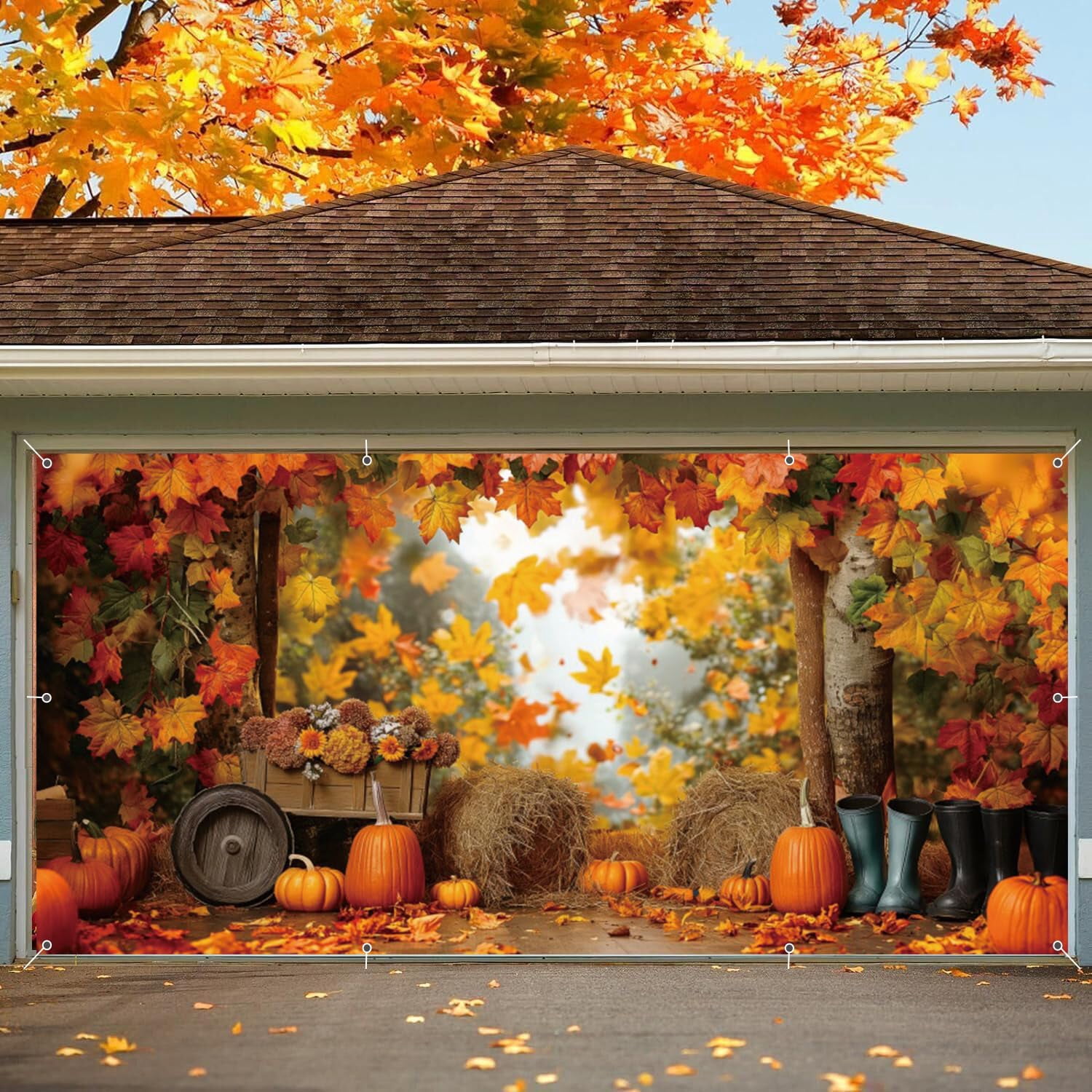 Fall Garage ChloropLastid Fall Garage Door Cover 7x16ft Thanksgiving Maple Leaves ...