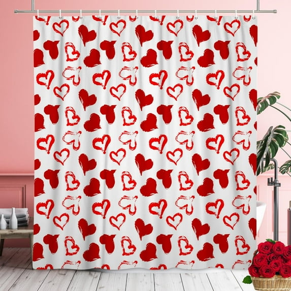 ChloropLastid Red Heart Shower Curtain Romantic Sweethearts Shower Curtain Happy Valentine''s Day Red Love Heart for Lover Waterproof Durable Polyester Fabric Decor Curtain 72x72 Inches