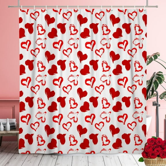ChloropLastid Red Heart Shower Curtain Romantic Sweethearts Shower Curtain Happy Valentine''s Day Red Love Heart for Lover Waterproof Durable Polyester Fabric Decor Curtain 72x72 Inches