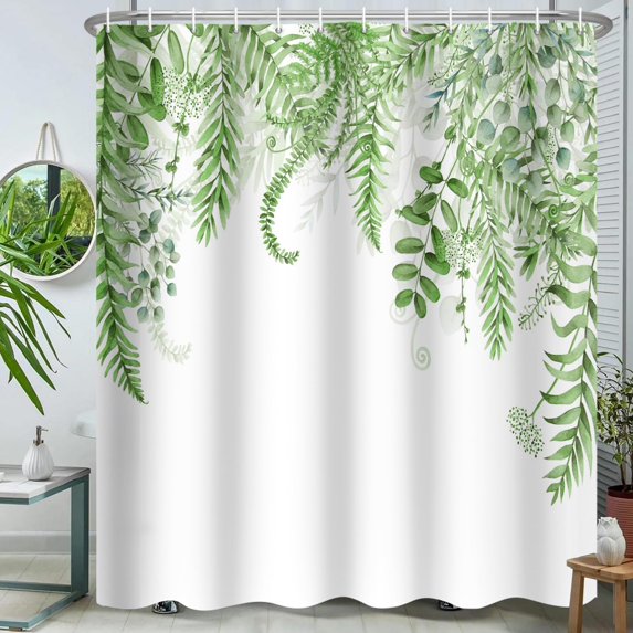 ChloropLastid Sage Green Plant Shower Curtain for Bathroom Botanical Eucalyptus Tropical Light Green Leaf Greenery Leaves Watercolor Jungle Floral Fabric Bathroom Shower Curtains 72×72 Inches