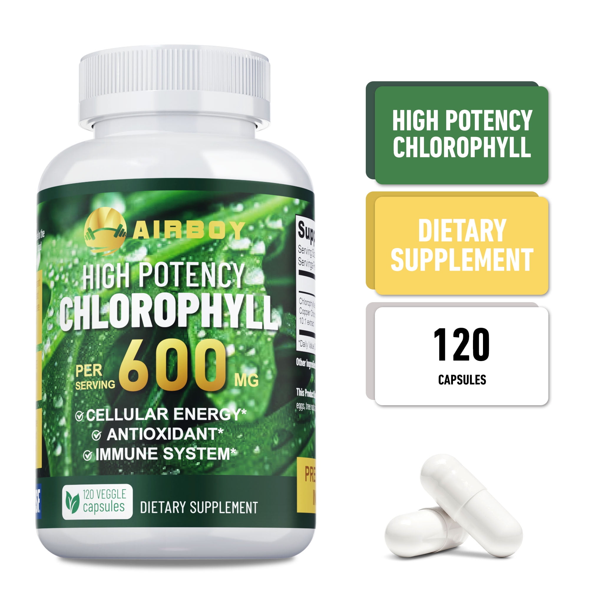 Chlorophyll - Anti-aging, Joint Bone Skin Hair Health, Energy Boost - 120 Capsules