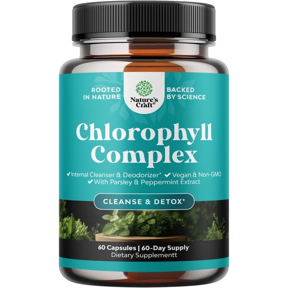 Natures Craft Cleanse & Detox Chlorophyll Capsules, Internat Cleanser & Deodorizer, 60 Count