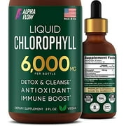 ALPHA FLOW 6000mg Antioxidant-Rich Body Detox Liquid Chlorophyll for Women & Men, Mint, 20 Oz