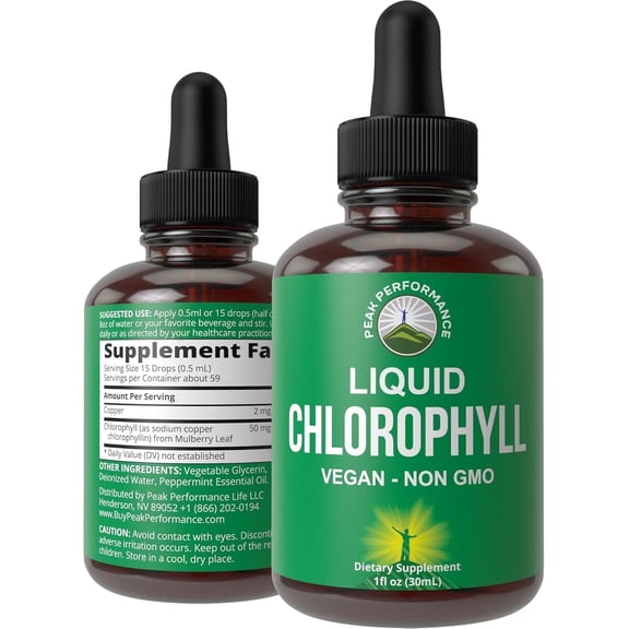 Chlorophyll Liquid Drops - Ultra High Purity, Alcohol Free, Non-GMO, Gluten Free Liquid Chlorophyll Drops Supplement. Take With Water. Internal Deodorant + Skin Care, Immune, and Digestive Support