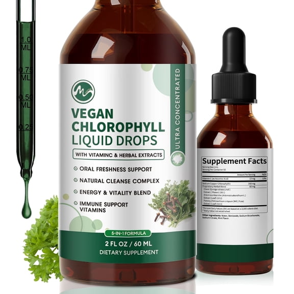 Chlorophyll Liquid Drops with Copper, Chlorophyll Supplement, Detox & Immune Support,Antioxidant & Digestion Support,2 fl oz