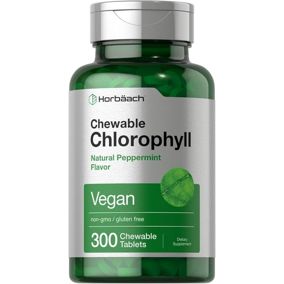 Chlorophyll Tablets | 300 Chewables for Men and Women | Peppermint Flavor | Vegan | by Horbaach