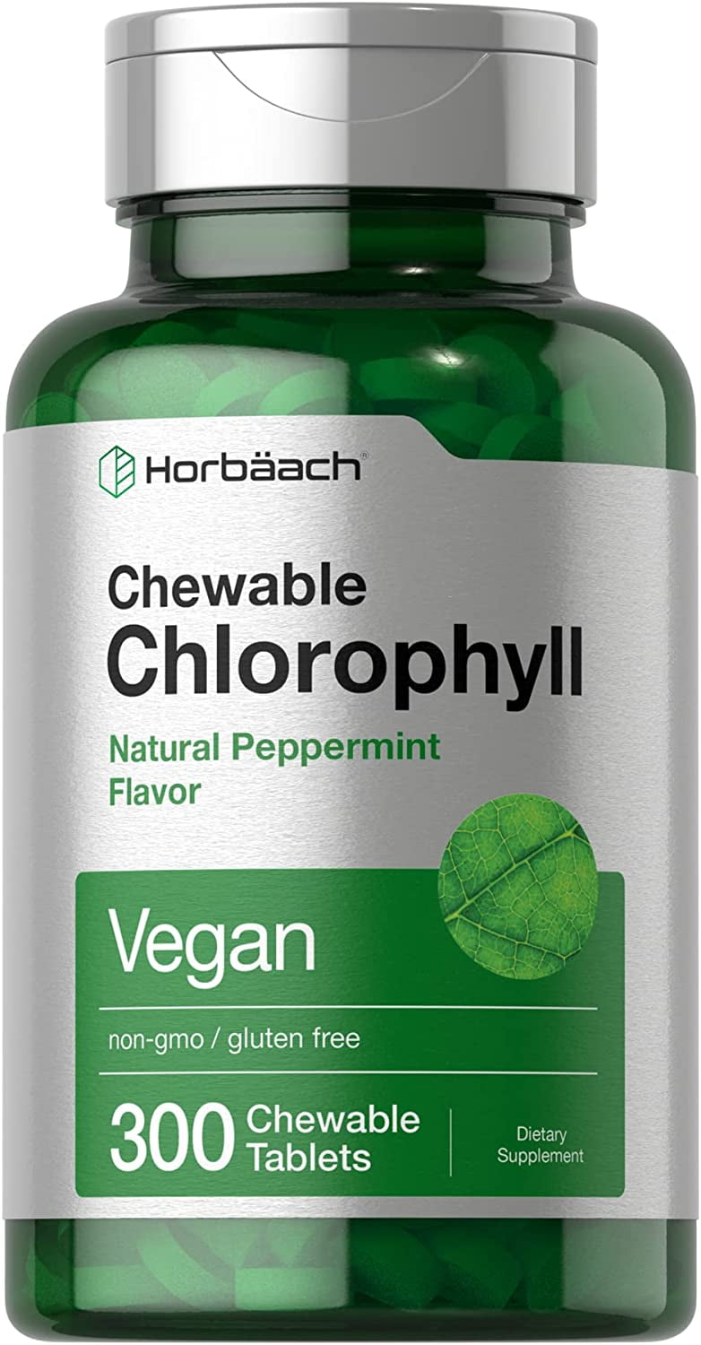 Chlorophyll Tablets | 300 Chewables for Men and Women | Peppermint Flavor | Vegan | by Horbaach