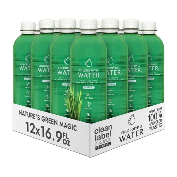 Chlorophyll Water - Ultra-Purified Water with Chlorophyll and Plant-Based Vitamins A, B12, C, D3, Clean Label Project Certified, 16.9 fl oz Bottles, 12 Pack