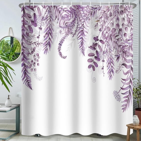 Chloroplastid Purple Eucalyptus Shower Curtain for Bathroom Tropical Plant Leaves Leaf Floral Watercolor Fabric Shower Curtain Jungle Bathroom Shower Curtain 72x72 Inches