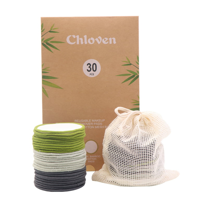 spejder indrømme straf Chloven 30 Pack Organic Reusable Makeup Remover Pads - Bamboo Reusable Cotton  Rounds for Toner, Washable Eco-Friendly Pads for all Skin Types with Cotton  Laundry Bag - Walmart.com
