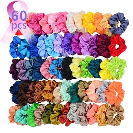 Chloven 60 Colors Silk Satin Large Hair Scrunchies Elastic Hair Scrunchy Vintage Hair Ties Accessories for Women