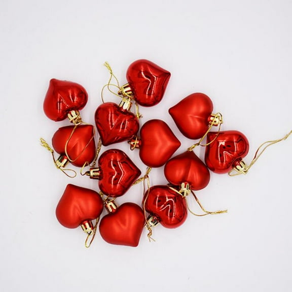 Chmadoxn 12 Pcs Heart Ornaments for Christmas Tree, Small Red Christmas Ornaments, Valentine Ornaments for Small Tree, Shatterproof Christmas Ornaments Set, Wedding Anniversary Party Decoration
