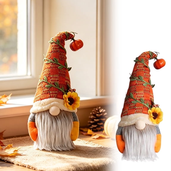 Chmadoxn 13.8" Fall Gnomes Plush Decor, Pumpkin Sunflower Faceless Doll, Autumn Harvest Thanksgiving Gnome Tabletop Figurine for Home Fireplace Mantel Tiered Tray Decoration