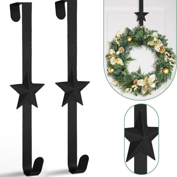 Chmadoxn 15 Inch Wreath Hanger for Front Door Decoration, Long Metal Halloween Christmas Wreath Decoration Hook, Over The Door Single Hook Door Hook for Hanging Clothes Towels Coats
