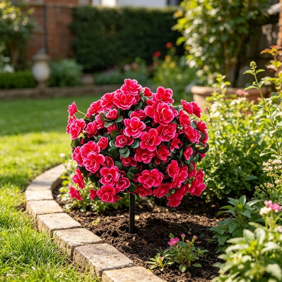 Chmadoxn 20 Inch Realistic Artificial Red Flower Ground Stake for Outdoor Garden Decoration, Weather Resistant Faux Plant Stake for Yard Flower Bed and Lawn, Low Maintenance Decor