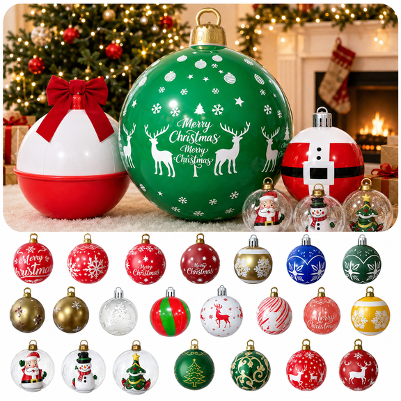 Chmadoxn 25 Inch Inflatable Christmas Ball Ornaments, Thickened PVC Outdoor Decoration for Yard, Lawn, Tree, Shatterproof Large Holiday Bauble, Waterproof Reusable Decor, 1PC