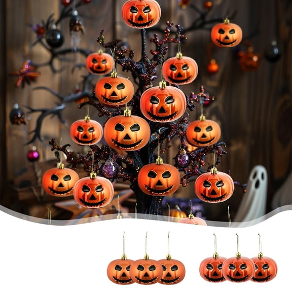 Chmadoxn 3 Pack 3.14" Halloween Pumpkin Ornaments, Metallic Orange Jack-O'-Lantern Hanging Baubles for Halloween Tree Decorations, Shatterproof Plastic Home Party Decor