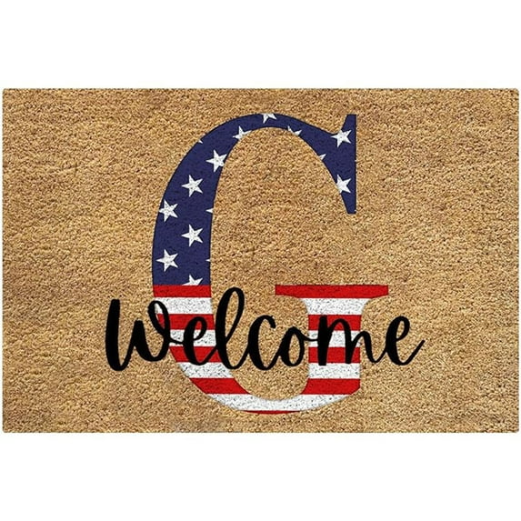 Chmadoxn 4th of July Doormat Outdoor Welcome Patriotic Door Mat Independence Day Rug with A-Z, Non Slip Backing Door Mat for Porch Entry Staircase Bathroom Decor