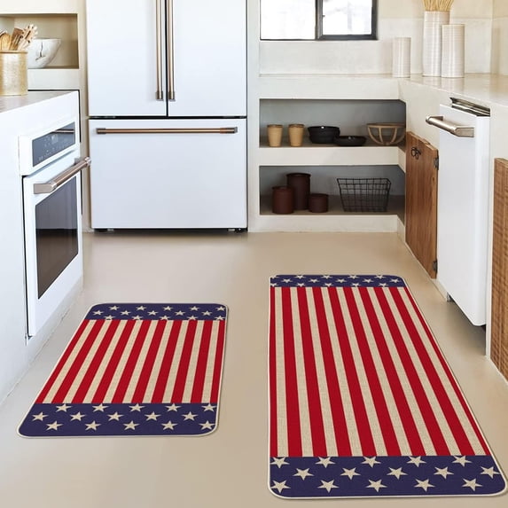 Chmadoxn 4th of July Kitchen Mats & Rugs 2-Piece Set - Non-Slip Patriotic Floor Mats for Independence Day, Home Decor, Kitchen, Entryway, Indoor/Outdoor Use (Red, White, Blue)