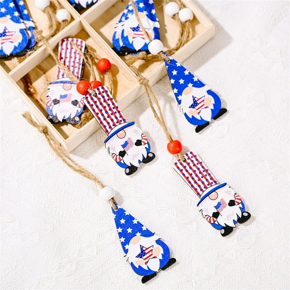 Chmadoxn 4th of July Ornaments for Tree Independence Day Wooden Gnome Hanging Decor Red White Blue Wooden Decor Memorial Day Pendant for Independence Day Party Home Supplies