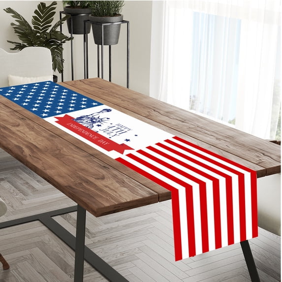 Chmadoxn 4th of July Table Runner, Independence Day Table Runner Dresser Scarves, July 4th Non-Slip Rectangle Burlap Decor for Home Stars Red and White Check Plaid Tablecloth