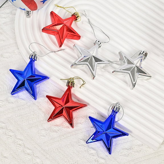 Chmadoxn 4th of July Star Ornaments Patriotic Star Shaped Hanging Slices Pendants Embellishments Tags for Independence Day Party Home Decoration